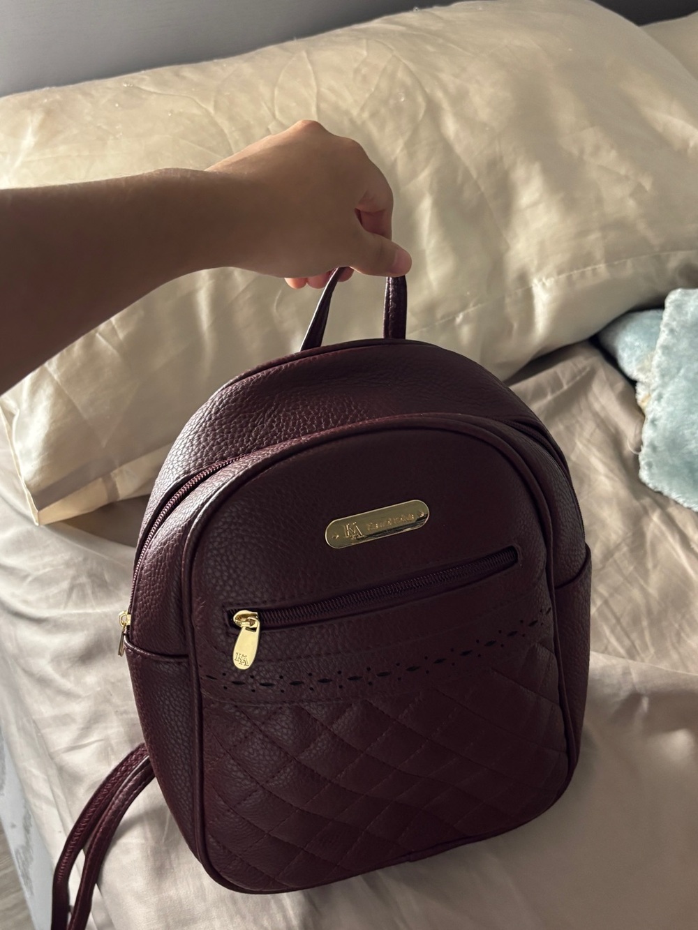 Mini Quilted Backpack - Burgundy